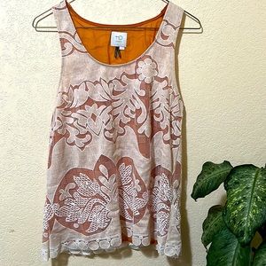 Anthropologie HD in Paris Rust Cream Lace Tank Top